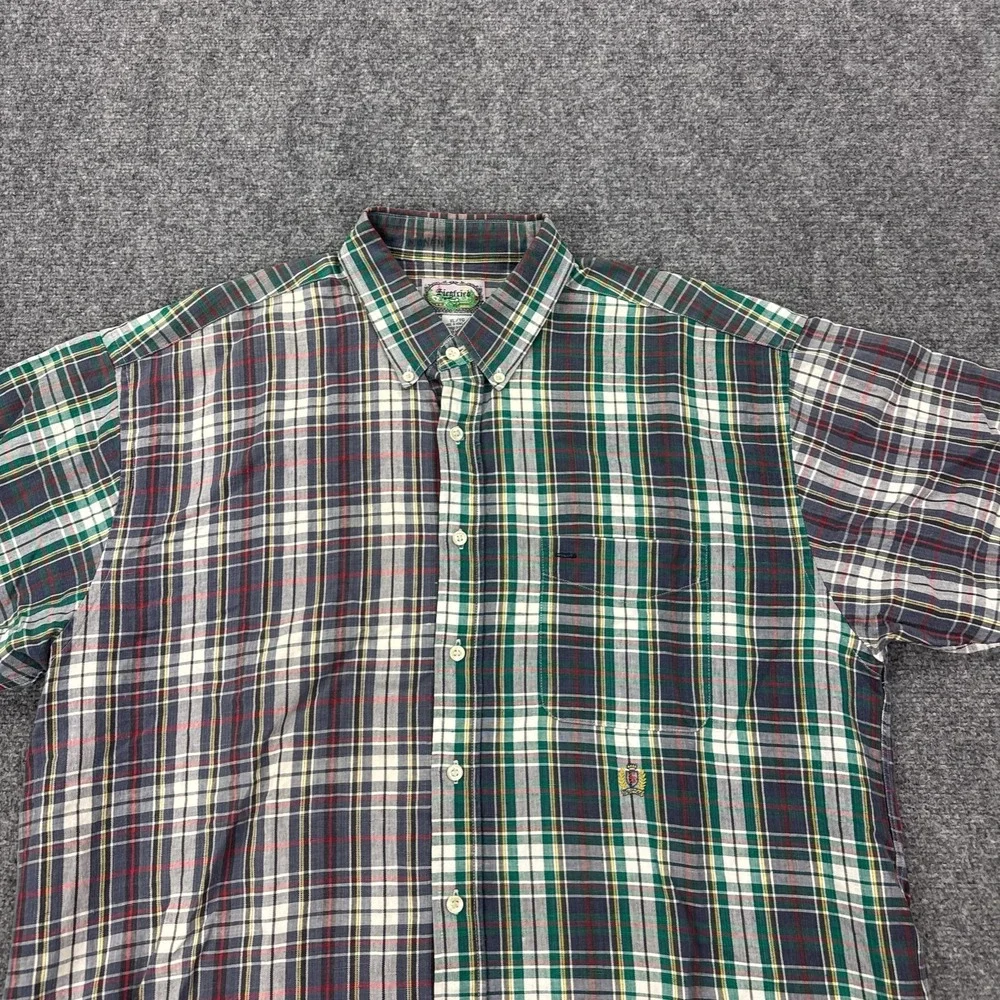 Vintage Siegfried Shirt Mens XL Multicolor Plaid Linen Short Sleeve Button Front